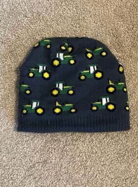 John Deere Grey Knit Beanie with All-Over Tractor Pattern